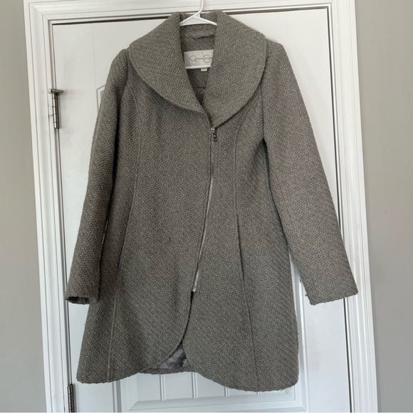 Jessica Simpson Jackets & Blazers - Jessica Simpson Womens‎ Grey Basketweave Knit Asymmetrical Zip Coat S